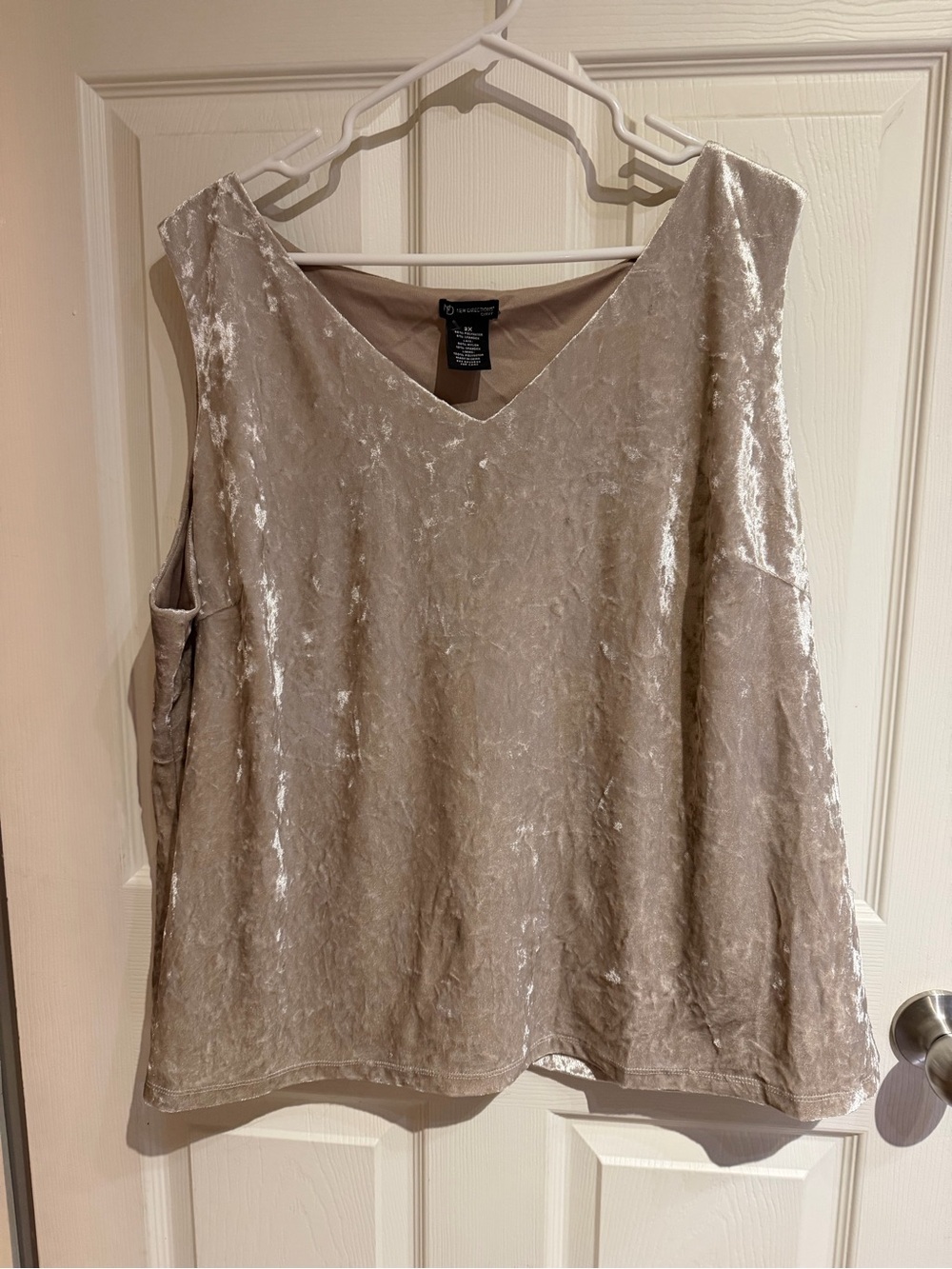 new directions Crushed Velvet V-Neck Tank Top - Taupe/Silver Sheen
